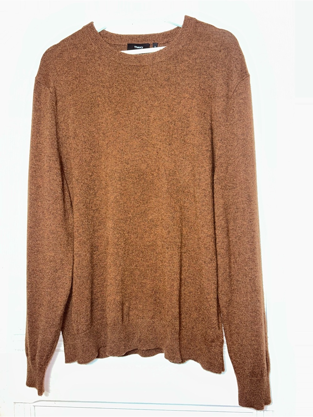 Theory Hilles Brown Cashmere Crewneck Long Sleeve Pullover Sweater